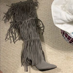 Fringe heeled over the knee boots